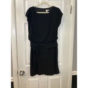 Emma & Michele Black Blouson Knee Length Dress Tie Waist Size 10
